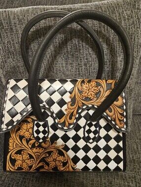 Checkered Black and White Western Tote Bag | Western Bougie Bag